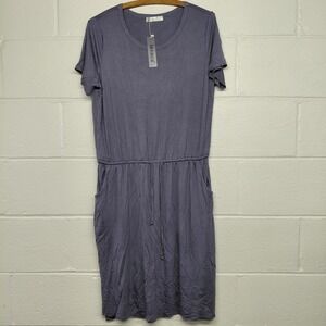 Levaca Womens Casual Calf Length  Dress Blue Size XL Pockets Tie Waist NWT Beach